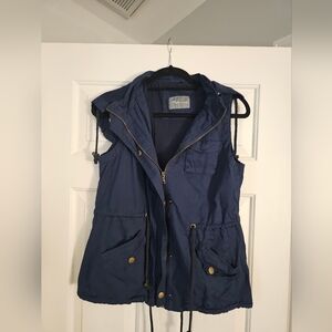 Navy Hooded Utility Vest for Women Size L
